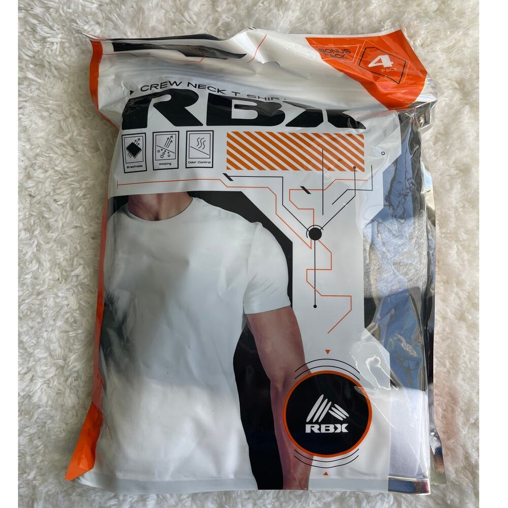 RBX Mens Crew Neck 100% Cotton TShirt 4 Pack Short Sleeve Tees Large NEW Comfy